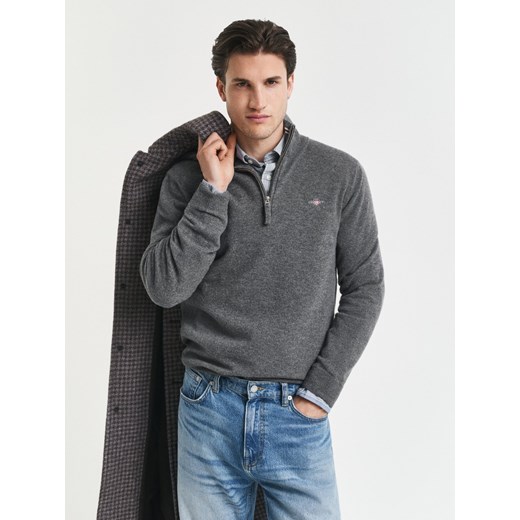 Gant Sweter męski Mężczyźni Wełna szary marmurkowy ze sklepu vangraaf w kategorii Swetry męskie - zdjęcie 185425606