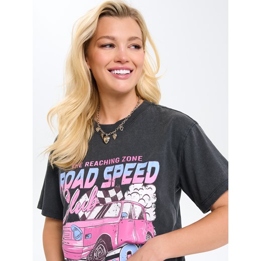 Sinsay - Koszulka oversize z kolorowym nadrukiem - fioletowy Sinsay XL Sinsay