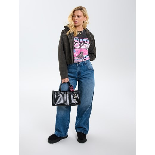 Sinsay - Koszulka oversize z kolorowym nadrukiem - fioletowy Sinsay S Sinsay