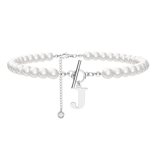 Perłowy choker z literą J, srebro 925 w pokryciu platyną ze sklepu GIORRE w kategorii Naszyjniki - zdjęcie 185433098