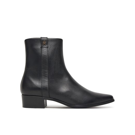 Botki Tommy Hilfiger Th Leather Pointy Zip Bootie FW0FW08980 Czarny ze sklepu eobuwie.pl w kategorii Botki - zdjęcie 185434509