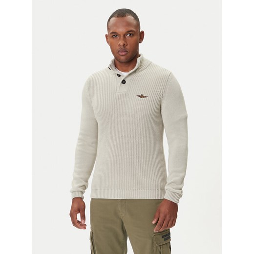 Aeronautica Militare Sweter 252MA1572UL00409 Beżowy Slim Fit ze sklepu MODIVO w kategorii Swetry męskie - zdjęcie 185435647