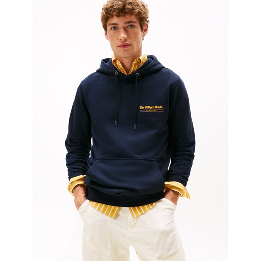 Tommy Hilfiger Męski sweter z kapturem Mężczyźni Materiał dresowy granatowy nadruk ze sklepu vangraaf w kategorii Bluzy męskie - zdjęcie 185443287