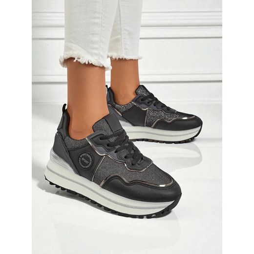 Damskie sneakersy Callista Nero na platformie 4cm, skóra ekologiczna ze sklepu royalfashion.pl w kategorii Buty sportowe damskie - zdjęcie 185443395