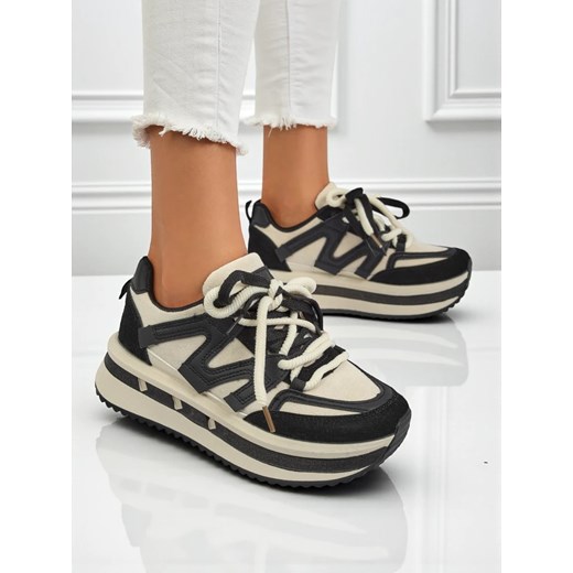 Damskie sneakersy platformowe Selene Nero ze skóry ekologicznej czarne ze sklepu royalfashion.pl w kategorii Buty sportowe damskie - zdjęcie 185443429