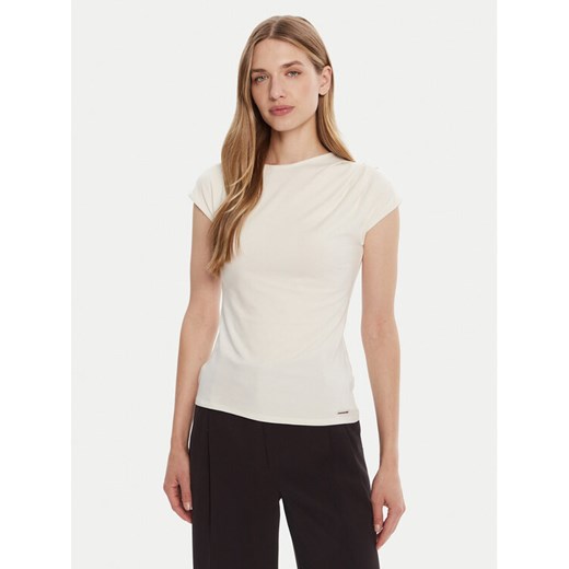Calvin Klein T-Shirt LV047B275G Écru Slim Fit ze sklepu MODIVO w kategorii Bluzki damskie - zdjęcie 185444069