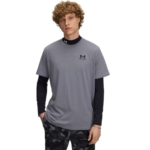 Męski t-shirt z nadrukiem Under Armour UA Logo Emb Heavyweight SS - szary ze sklepu Sportstylestory.com w kategorii T-shirty męskie - zdjęcie 185444515