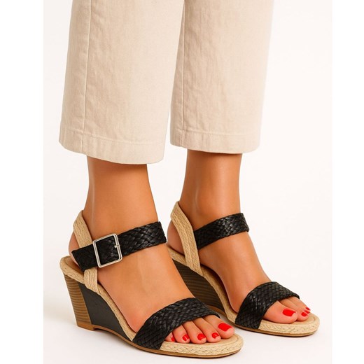 Czarne damskie sandały espadryle na koturnie /G5-3 16270 T192/ ze sklepu Pantofelek24.pl w kategorii Sandały damskie - zdjęcie 185446678