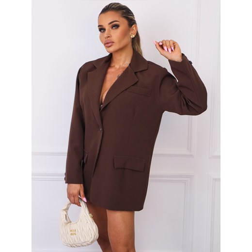 MARYNARKA OVERSIZE ZAPINANA NA GUZIKI- CZEKOLADOWA ze sklepu olika.com.pl w kategorii Marynarki damskie - zdjęcie 185446887