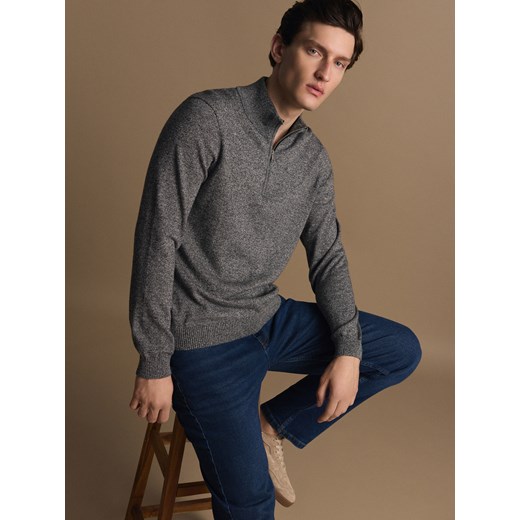 Reserved - Bawełniany sweter ze stójką - ciemnoszary ze sklepu Reserved w kategorii Swetry męskie - zdjęcie 185448926
