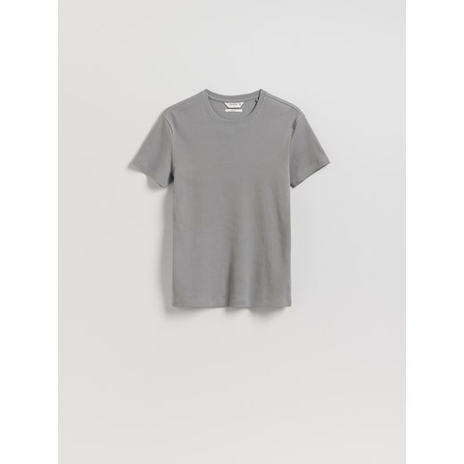 Reserved - Bawełniany t-shirt slim fit - jasnoszary ze sklepu Reserved w kategorii T-shirty męskie - zdjęcie 185449327