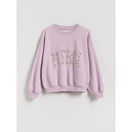 Reserved - Bawełniana bluza z aplikacją - lawendowy ze sklepu Reserved w kategorii Bluzy dziewczęce - zdjęcie 185449345