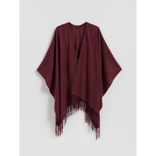 Reserved - Poncho z frędzlami - burgundowy ze sklepu Reserved w kategorii Poncza - zdjęcie 185449795