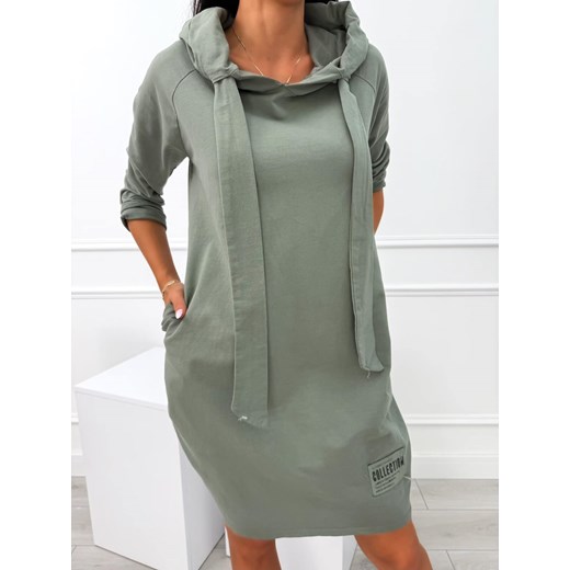 Khaki Dresowa Sukienka z Kapturem Modnakiecka.pl 36 ModnaKiecka.pl