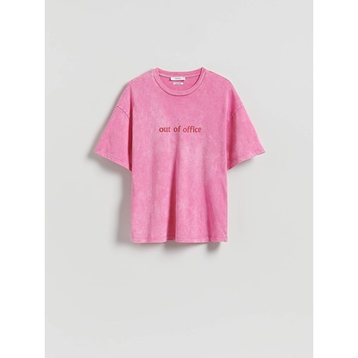 Reserved - Bawełniany t-shirt - różowy ze sklepu Reserved w kategorii Bluzki damskie - zdjęcie 185453715
