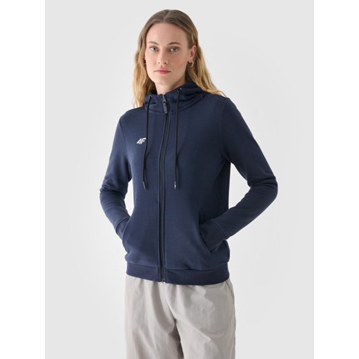 Damska bluza dresowa rozpinana z kapturem 4F NOSH4-BLD004B-30S - granatowa ze sklepu Sportstylestory.com w kategorii Bluzy damskie - zdjęcie 185456165
