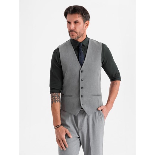 Elegancka męska kamizelka w jodełkę SLIM FIT  - szara V1 OM-BLZV-0143 ze sklepu ombre w kategorii Kamizelki męskie - zdjęcie 185457178