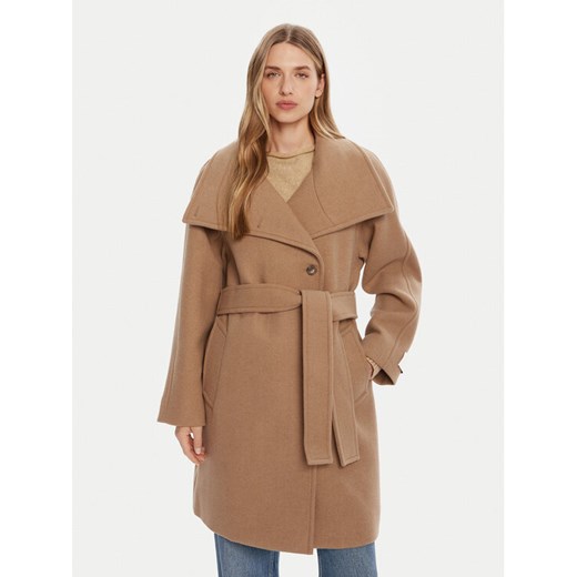 Calvin Klein Płaszcz wełniany LV044D557G Beżowy Regular Fit ze sklepu MODIVO w kategorii Płaszcze damskie - zdjęcie 185459359