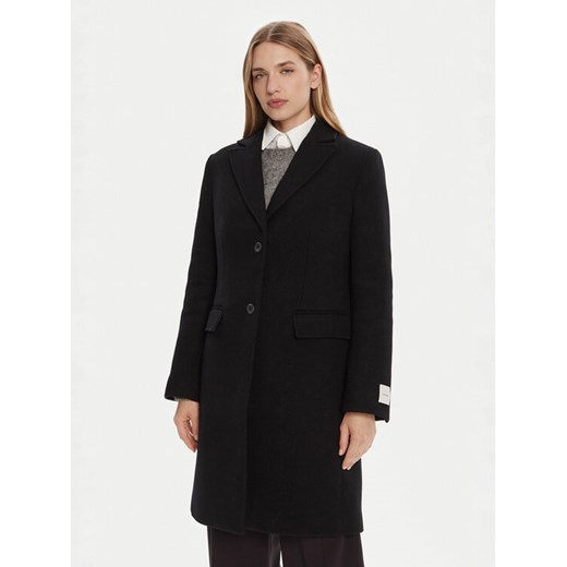 Calvin Klein Płaszcz wełniany LV044D558G Czarny Slim Fit ze sklepu MODIVO w kategorii Płaszcze damskie - zdjęcie 185459397