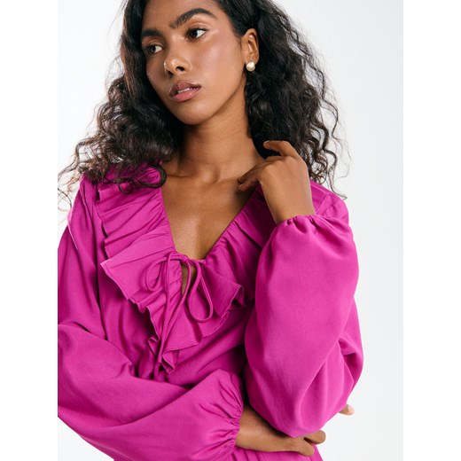 Mohito - Różowa sukienka midi z modalem - fioletowy Mohito 40 Mohito