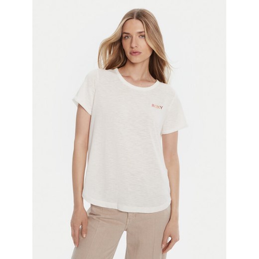 Roxy T-Shirt ERJZT05731-WBK0 Biały Regular Fit ze sklepu MODIVO w kategorii Bluzki damskie - zdjęcie 185464299