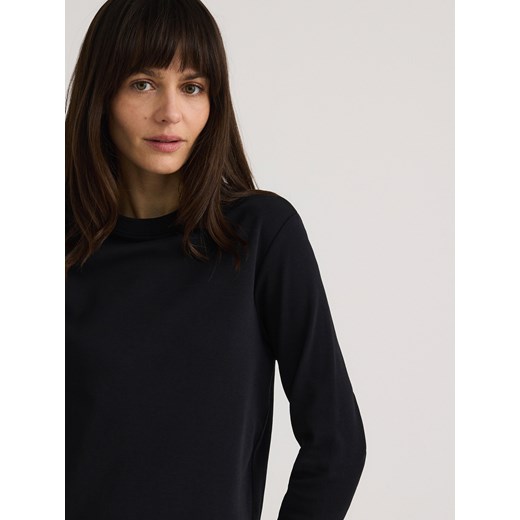 Reserved - Longsleeve z merceryzowanej bawełny - czarny ze sklepu Reserved w kategorii Bluzki damskie - zdjęcie 185467616