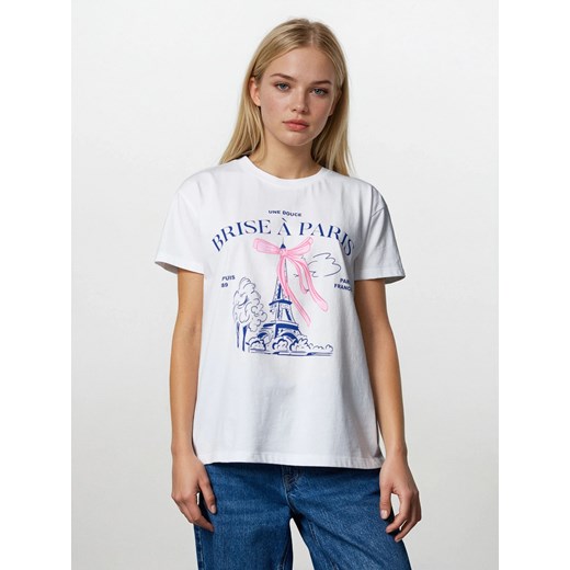 Sinsay - Bawełniana koszulka z krótkim rękawem - kremowy Sinsay L Sinsay