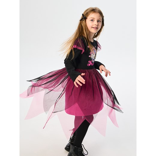 Sinsay - Sukienka z tiulem w kontrastowych kolorach Kuromi - czarny Sinsay 128 (7-8 l) Sinsay