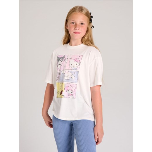 Sinsay - Bawełniana koszulka z nadrukiem Hello Kitty - kremowy ze sklepu Sinsay w kategorii Bluzki dziewczęce - zdjęcie 185468937