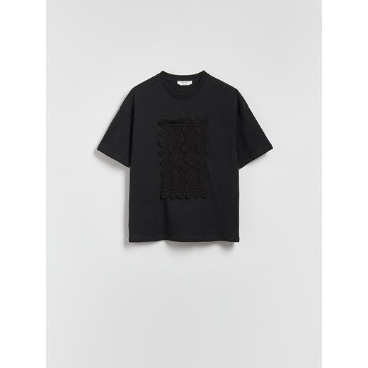 Reserved - T-shirt z haftowaną aplikacją - czarny Reserved M Reserved