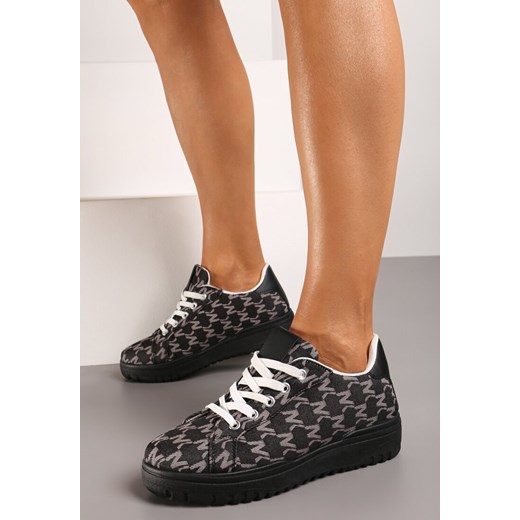 Czarne Sneakersy ze Sznurowaniem na Płaskiej Podeszwie z Wzorem z Liter Nollemia ze sklepu renee.pl w kategorii Buty sportowe damskie - zdjęcie 185472776