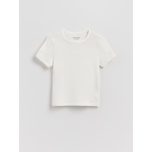 Reserved - Bawełniany t-shirt - złamana biel ze sklepu Reserved w kategorii Bluzki dziewczęce - zdjęcie 185474267