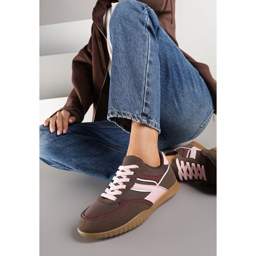 Brązowo-Różowe Sneakersy Tenisówki z Geometrycznym Motywem Fesindia ze sklepu renee.pl w kategorii Buty sportowe damskie - zdjęcie 185474638