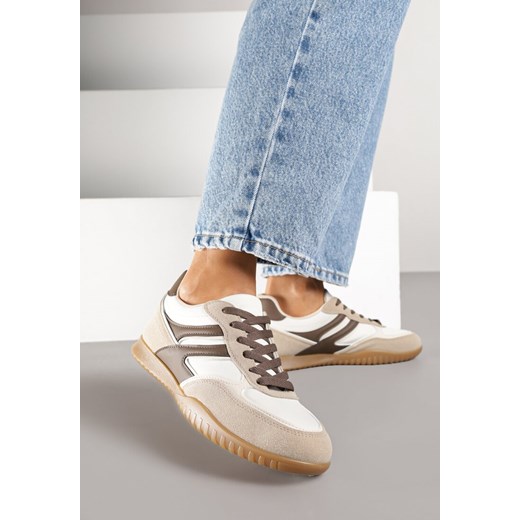 Beżowo-Brązowe Sneakersy w Stylu Tenisówek Ozdobione Geometrycznym Wzorem Fesilia ze sklepu born2be.pl w kategorii Buty sportowe damskie - zdjęcie 185474678