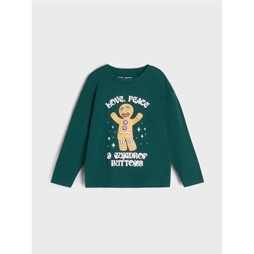 Sinsay - Koszulka z długimi rękawami Dream Work - zielony ze sklepu Sinsay w kategorii T-shirty chłopięce - zdjęcie 185479496