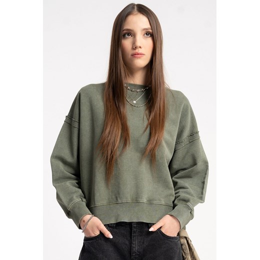 Khaki bluza boxy bez kaptura z efektem sprania, kolor - khaki, rozmiar - 140 ze sklepu REPORTER w kategorii Bluzy dziewczęce - zdjęcie 185480997