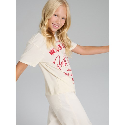 Sinsay - Koszulka z nadrukiem - kremowy Sinsay 152 (11-12 l) Sinsay