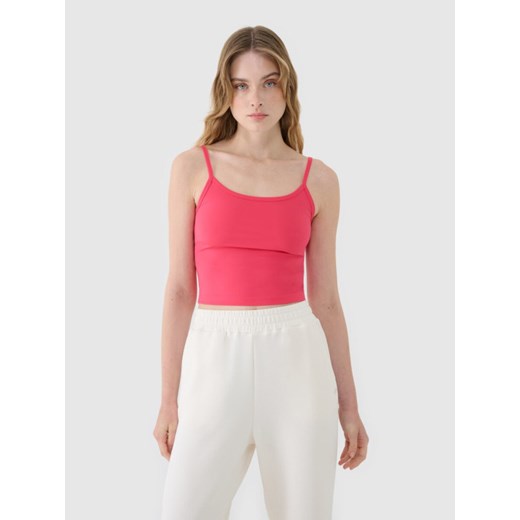 Damski crop-top na ramiączkach 4F 4FWSS25TSLEF127 - różowy ze sklepu Sportstylestory.com w kategorii Bluzki damskie - zdjęcie 185482695