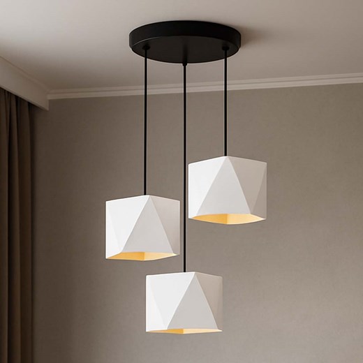 Biała 3 płomienna lampa wisząca nad stół MAJORKA GOLD w stylu glamour ze sklepu Lysne w kategorii Lampy wiszące - zdjęcie 185485846