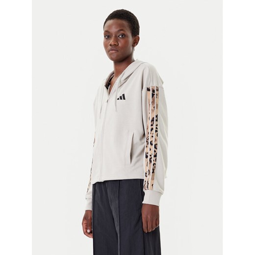 adidas Bluza Animal Print 3-Stripes JM1860 Beżowy Loose Fit ze sklepu MODIVO w kategorii Bluzy damskie - zdjęcie 185486906