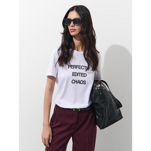 Mohito - T-shirt z bawełny i modalu - biały Mohito S Mohito