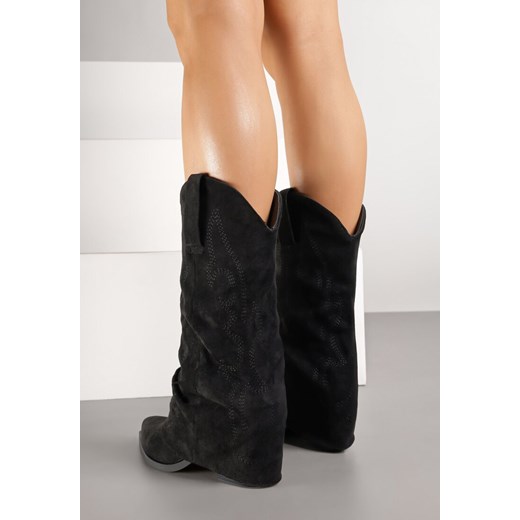Czarne Botki Typu Kowbojki z Wywiniętą Cholewką Orruvie 41 born2be.pl