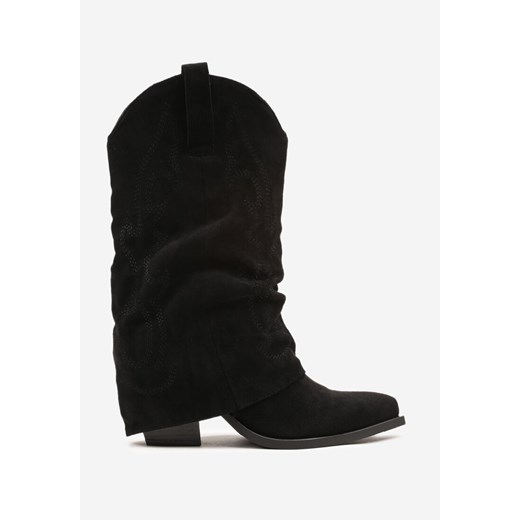 Czarne Botki Typu Kowbojki z Wywiniętą Cholewką Orruvie 40 born2be.pl