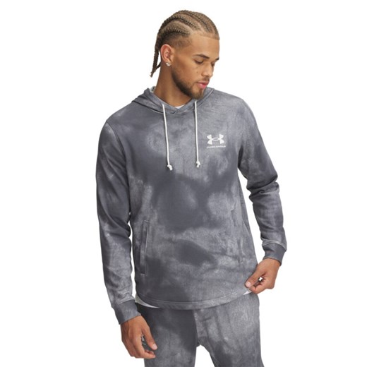 Męska bluza dresowa nierozpinana z kapturem Under Armour UA Rival Terry AOP Hood Q1 - szara ze sklepu Sportstylestory.com w kategorii Bluzy męskie - zdjęcie 185496779