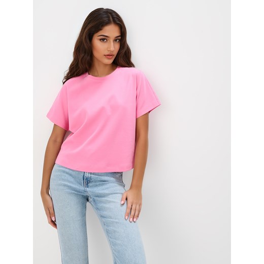 Mohito - Różowy t-shirt z merceryzowanej bawełny - fioletowy ze sklepu Mohito w kategorii Bluzki damskie - zdjęcie 185499128
