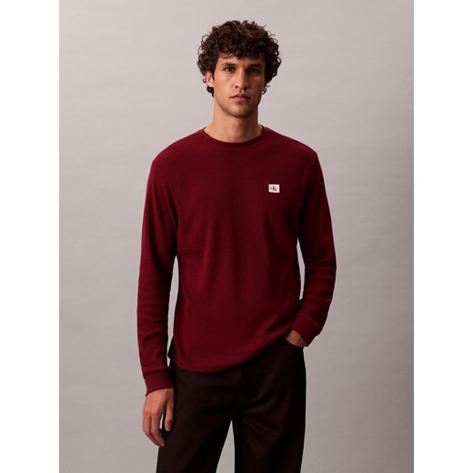 Calvin Klein Jeans Męska koszula z długim rękawem Mężczyźni bordowy jednolity ze sklepu vangraaf w kategorii T-shirty męskie - zdjęcie 185499136