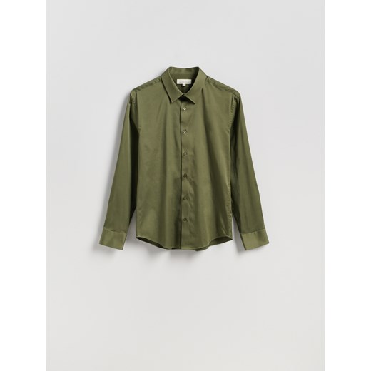 Reserved - Bawełniana koszula slim fit - oliwkowy ze sklepu Reserved w kategorii Koszule męskie - zdjęcie 185499249
