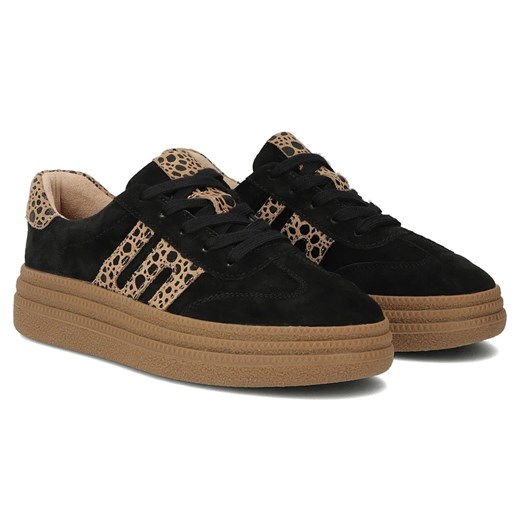 Skórzane sneakersy damskie czarne z panterką Filippo DP7114/25 ze sklepu ulubioneobuwie w kategorii Buty sportowe damskie - zdjęcie 185499998