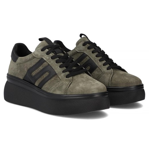 Skórzane sneakersy damskie na platformie khaki Filippo DP7175/25 ze sklepu ulubioneobuwie w kategorii Buty sportowe damskie - zdjęcie 185500039