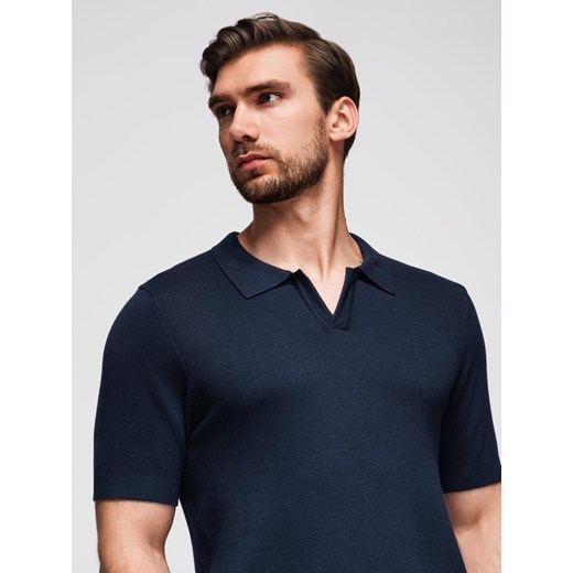 Koszulka męska polo bez guzików z klasycznym splotem – granatowa V1 OM-POSS-0159 ze sklepu ombre w kategorii T-shirty męskie - zdjęcie 185501935